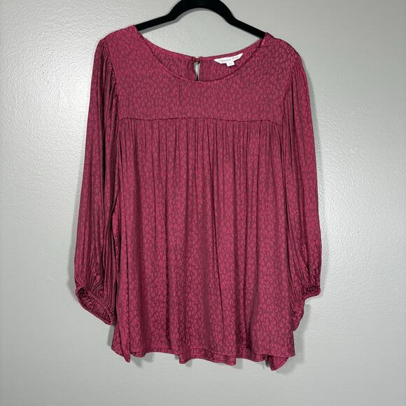 Ophelia Roe Pink Leopard Print Boho Peasant Top - Size 1X - Women's Plus Size - Picture 1 of 6